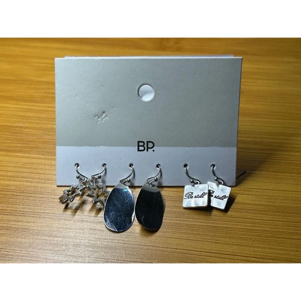 BP. Silver Tone 3-Pair Earring Set Star Teardrop Be Still Charm Dangle NWT New